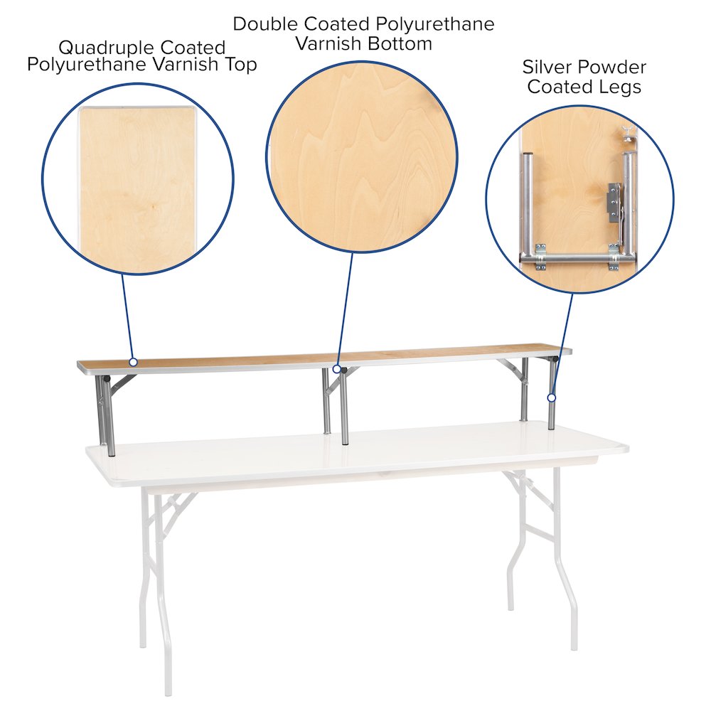 72'' x 12'' x 12'' Birchwood Bar Top Riser with Silver Legs. Picture 4
