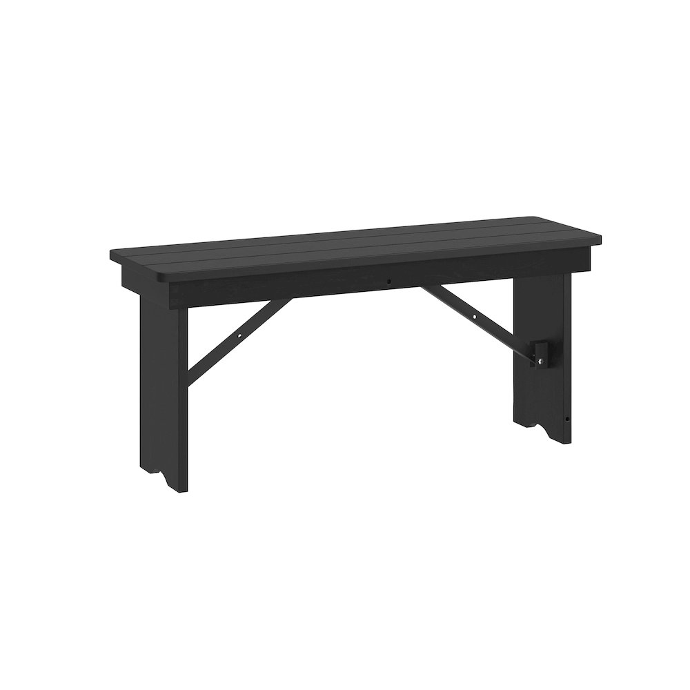 40" x 12" Black Wash Antique Solid Pine Farmhouse Folding Bench. Picture 1
