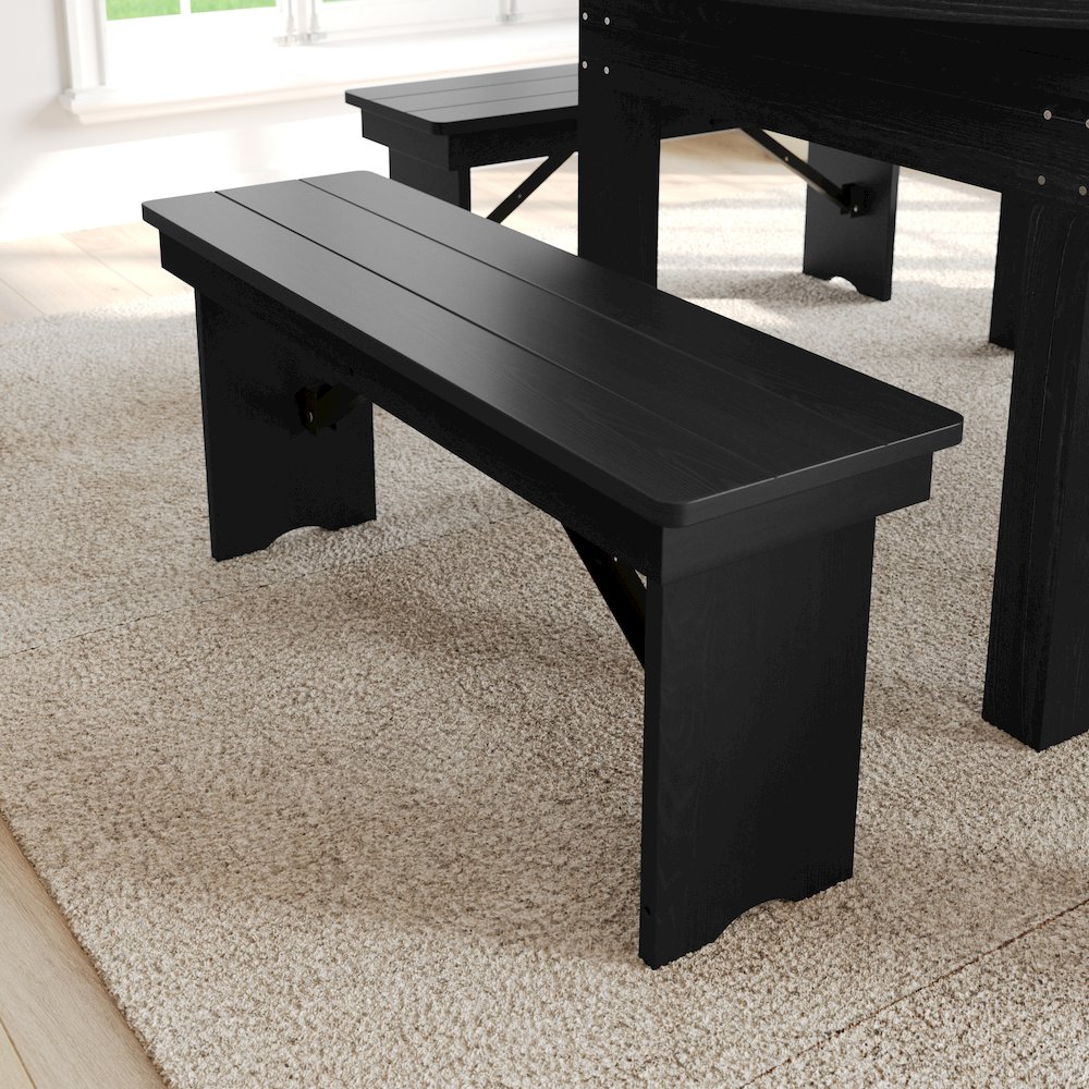 40" x 12" Black Wash Antique Solid Pine Farmhouse Folding Bench. Picture 9