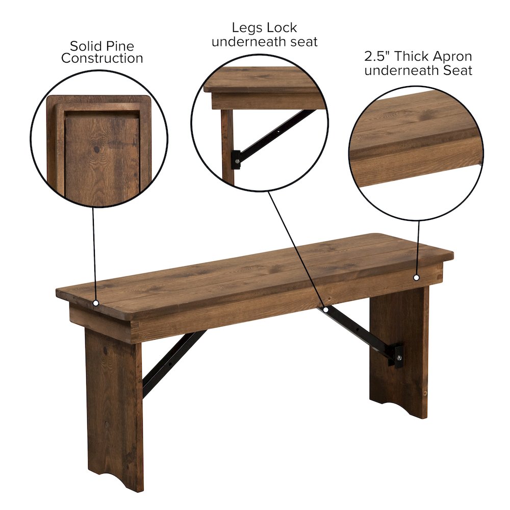 40'' x 12'' Antique Rustic Solid Pine Folding Farm Bench. Picture 6