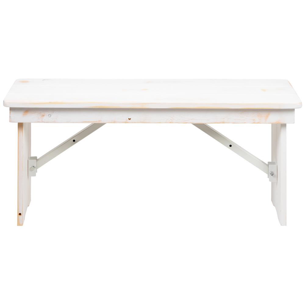 HERCULES Series 40" x 12" Antique Rustic White Solid Pine Folding Farm Bench. Picture 3