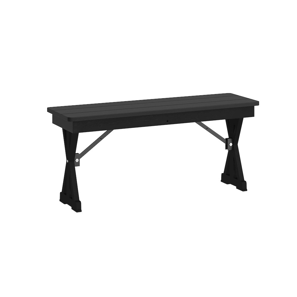 40" x 12" Black Wash Antique Solid Pine Farmhouse Folding Bench. Picture 1