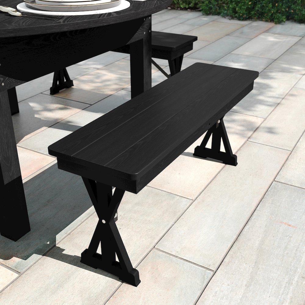 40" x 12" Black Wash Antique Solid Pine Farmhouse Folding Bench. Picture 3