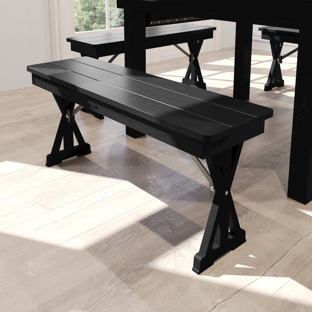 40" x 12" Black Wash Antique Solid Pine Farmhouse Folding Bench. Picture 8