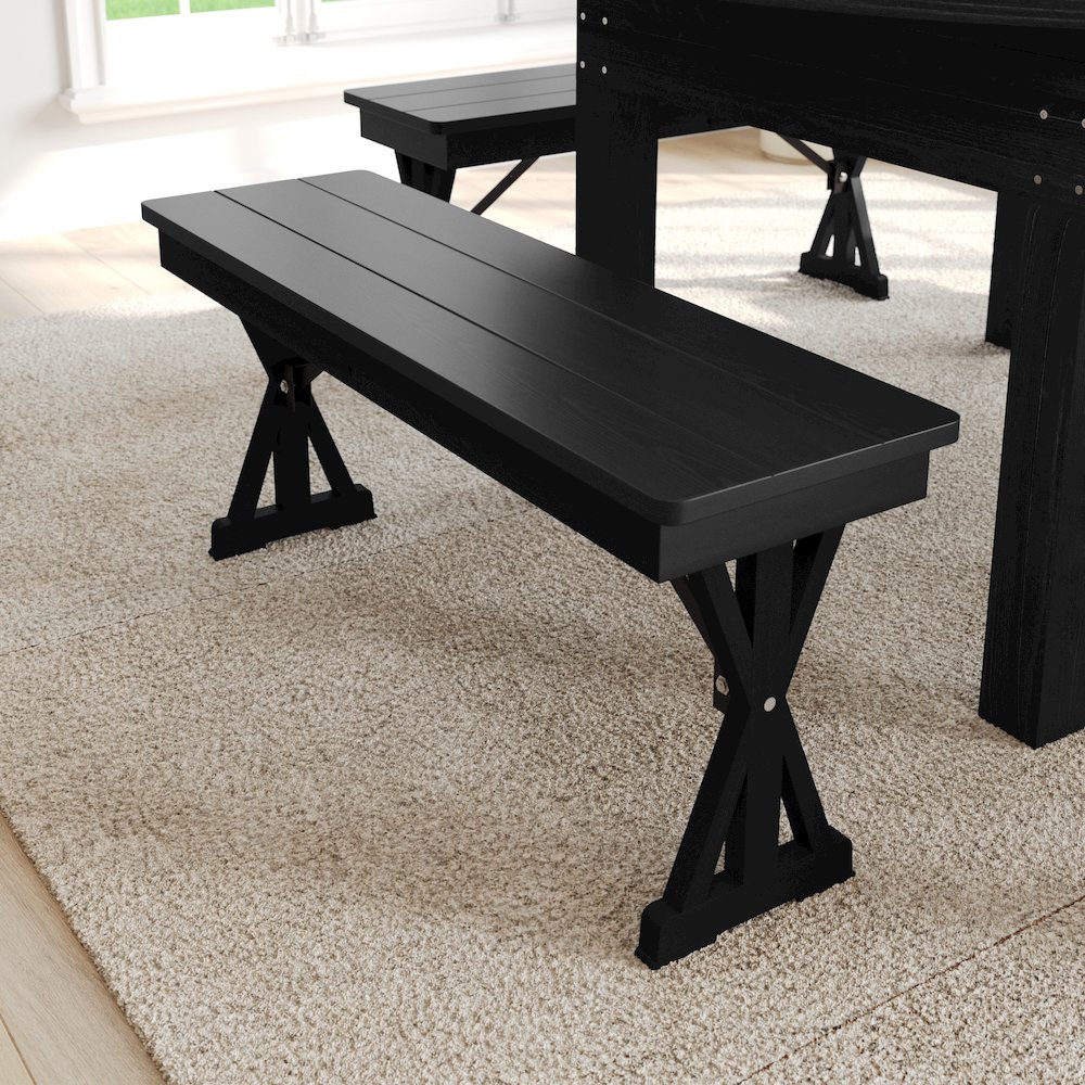 40" x 12" Black Wash Antique Solid Pine Farmhouse Folding Bench. Picture 9