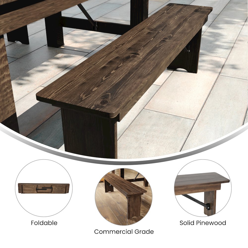 60" x 12" Antique Rustic Antique Solid Pine Farmhouse Folding Bench. Picture 5