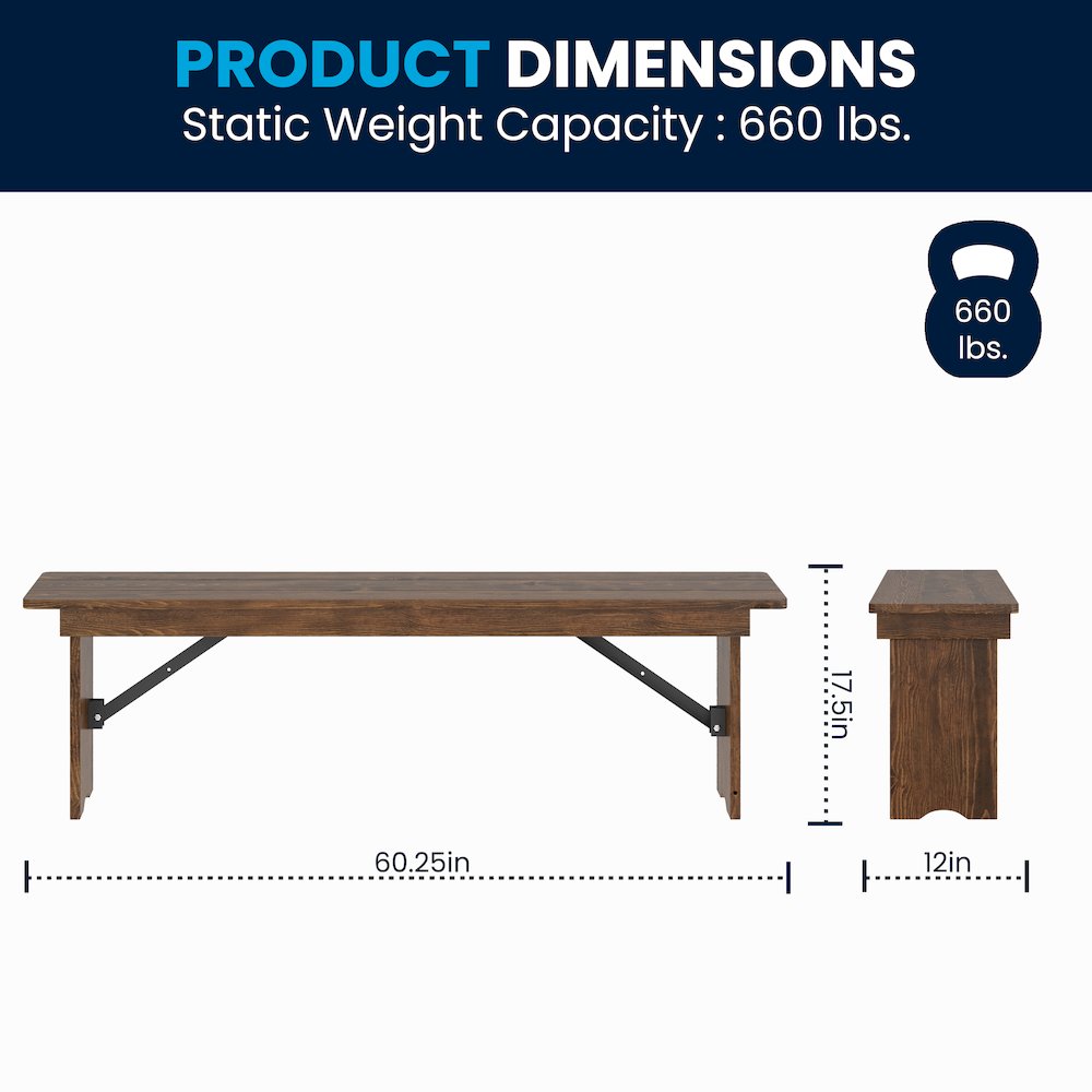60" x 12" Antique Rustic Antique Solid Pine Farmhouse Folding Bench. Picture 7