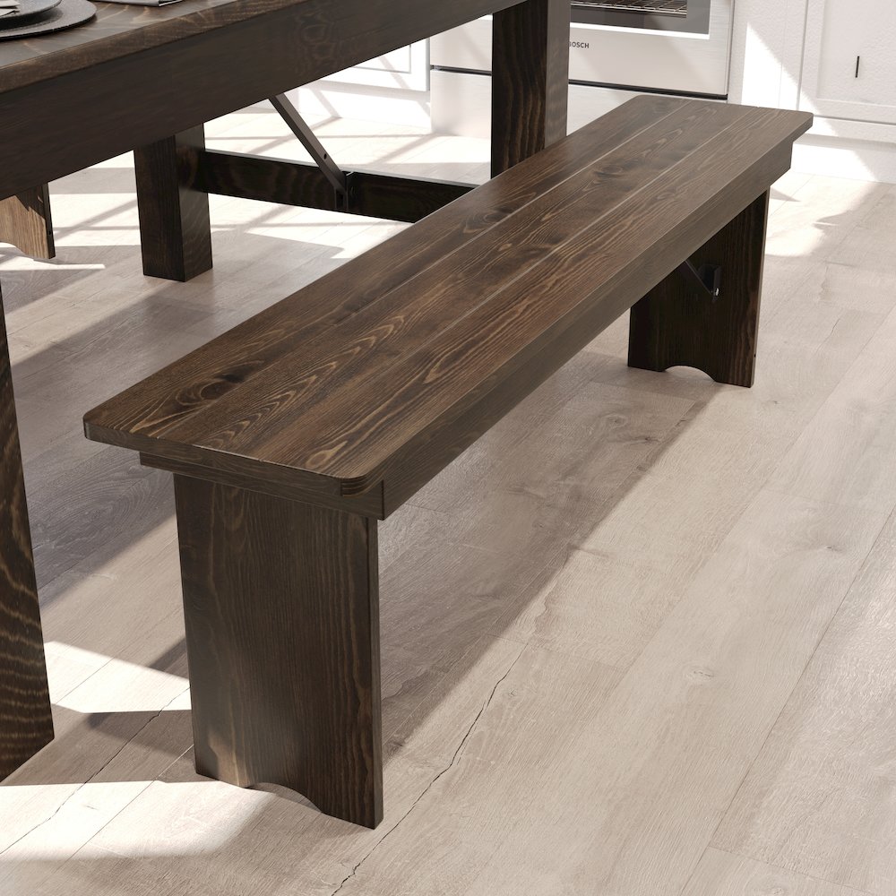 60" x 12" Antique Rustic Antique Solid Pine Farmhouse Folding Bench. Picture 8