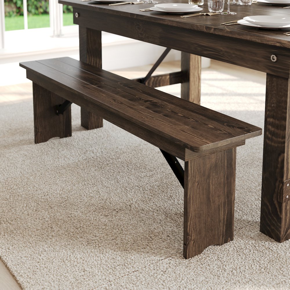 60" x 12" Antique Rustic Antique Solid Pine Farmhouse Folding Bench. Picture 9
