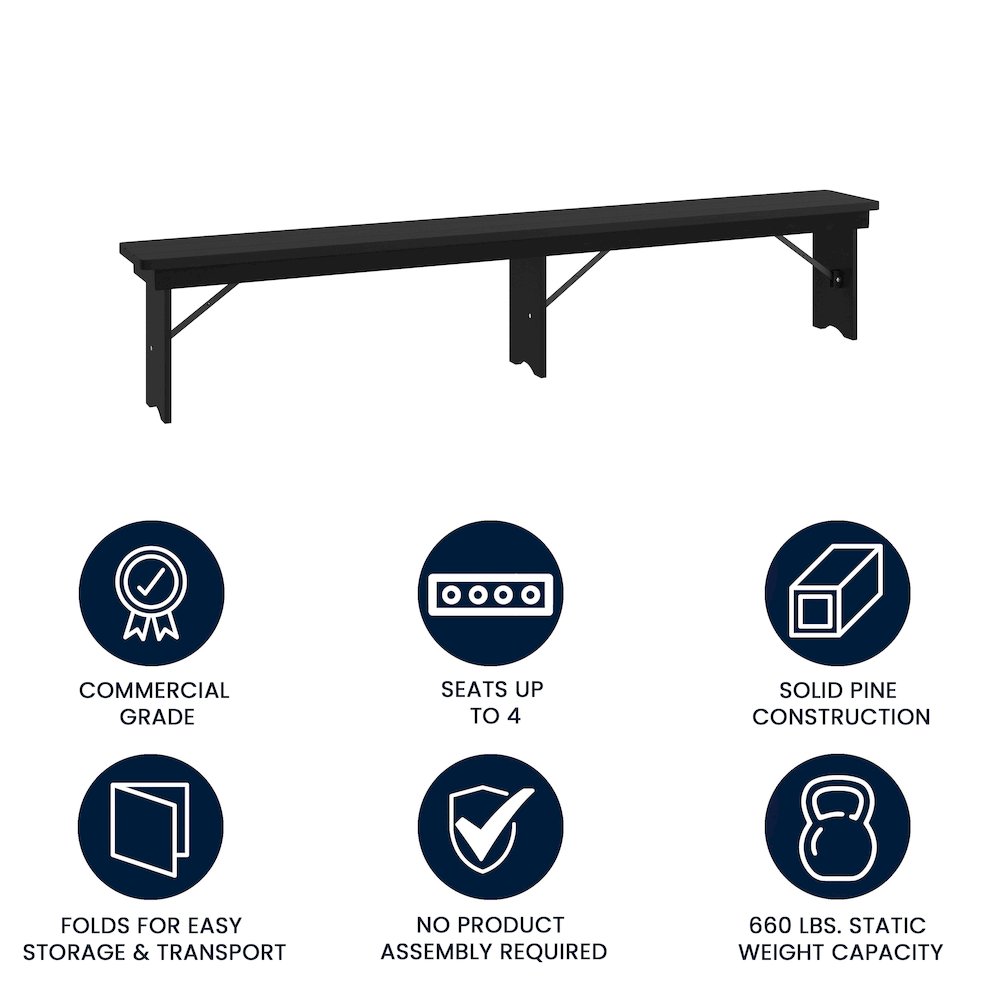 8' x 12'' Black Wash Antique Solid Pine Farmhouse Folding Bench. Picture 4
