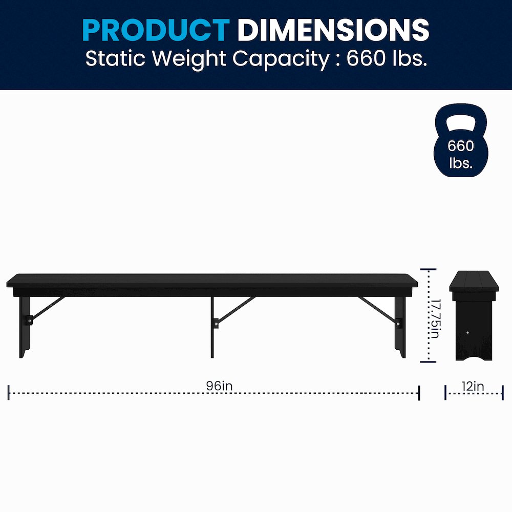 8' x 12'' Black Wash Antique Solid Pine Farmhouse Folding Bench. Picture 7
