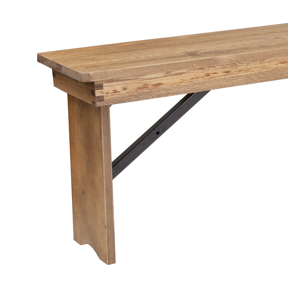 8' x 12'' Antique Rustic Solid Pine Folding Farm Bench with 3 Legs. Picture 13