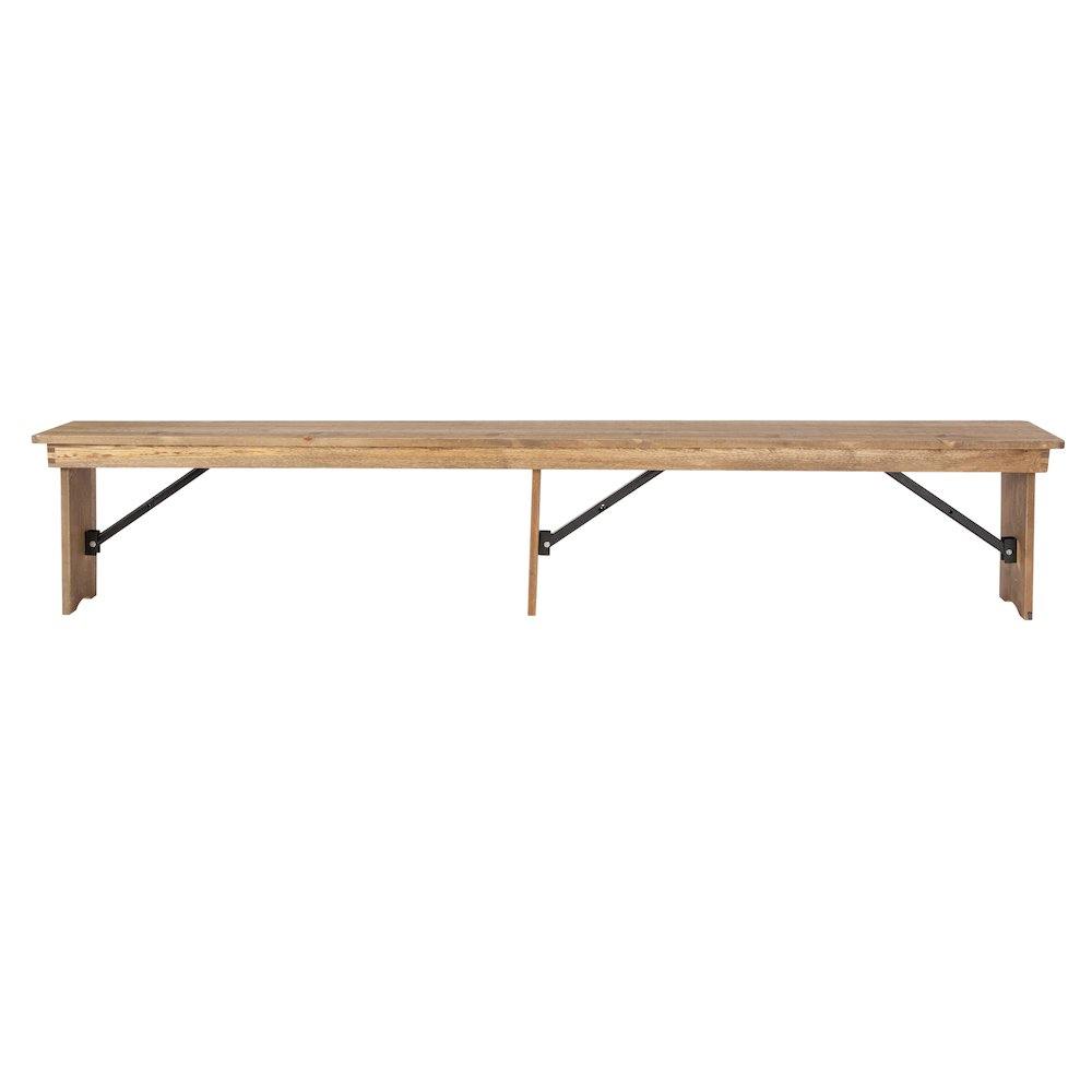 8' x 12'' Antique Rustic Solid Pine Folding Farm Bench with 3 Legs. Picture 11