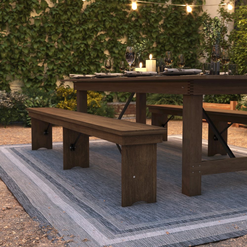 8' x 12'' Antique Rustic Solid Pine Folding Farm Bench with 3 Legs. Picture 8