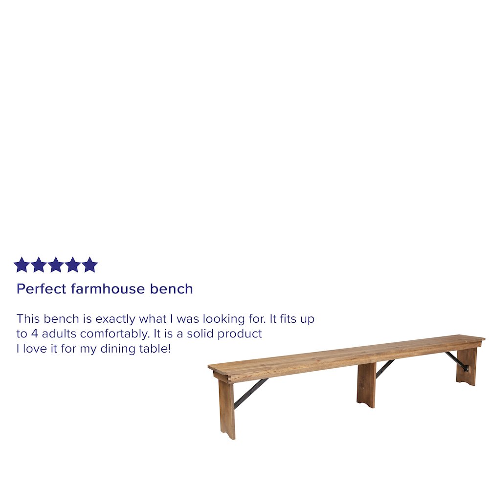 8' x 12'' Antique Rustic Solid Pine Folding Farm Bench with 3 Legs. Picture 4