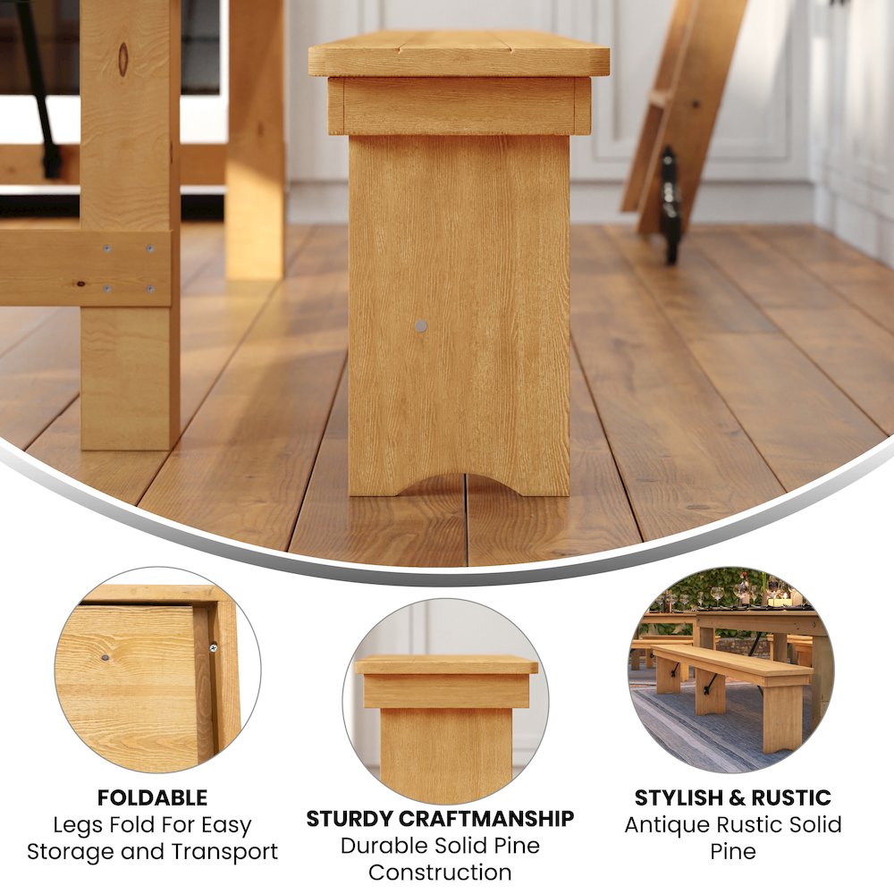 Farmhouse Style Folding Bench. Picture 4