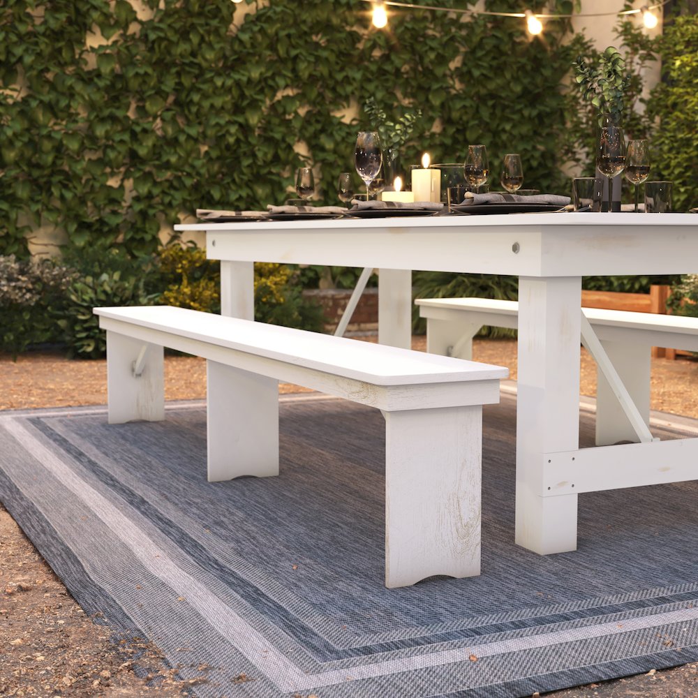 8' x 12" Antique Rustic Solid White Pine Folding Farm Bench with 3 Legs. Picture 8