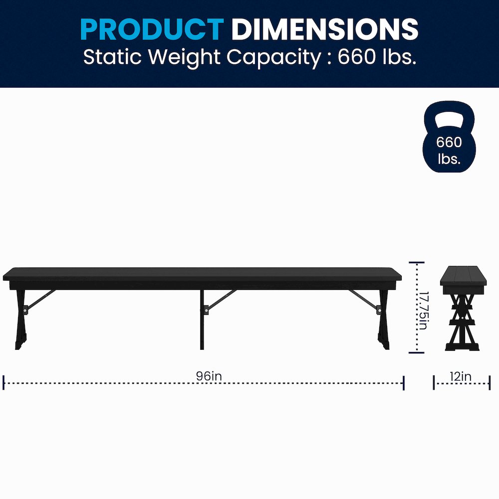8' x 12'' Black Wash Antique Solid Pine Farmhouse Folding Bench. Picture 7