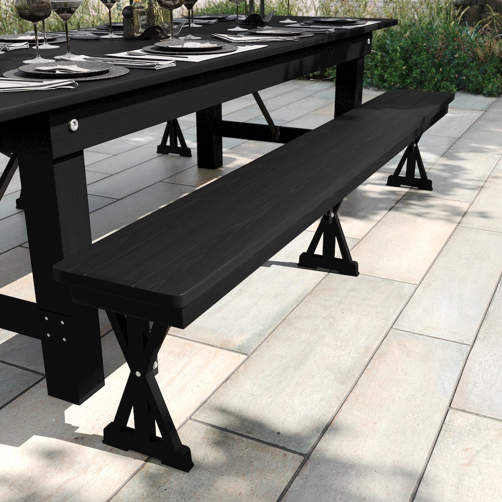 8' x 12'' Black Wash Antique Solid Pine Farmhouse Folding Bench. Picture 3