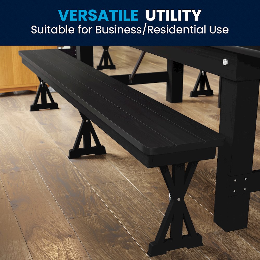 8' x 12'' Black Wash Antique Solid Pine Farmhouse Folding Bench. Picture 10