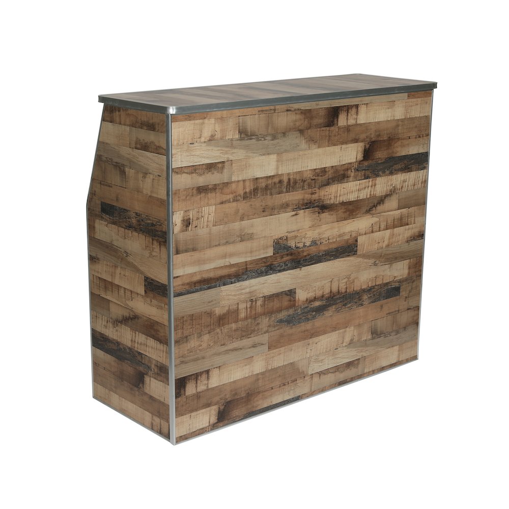 Amara 4' Rustic Natural Wood Plank Laminate Foldable Bar - Portable Event Bar. Picture 1