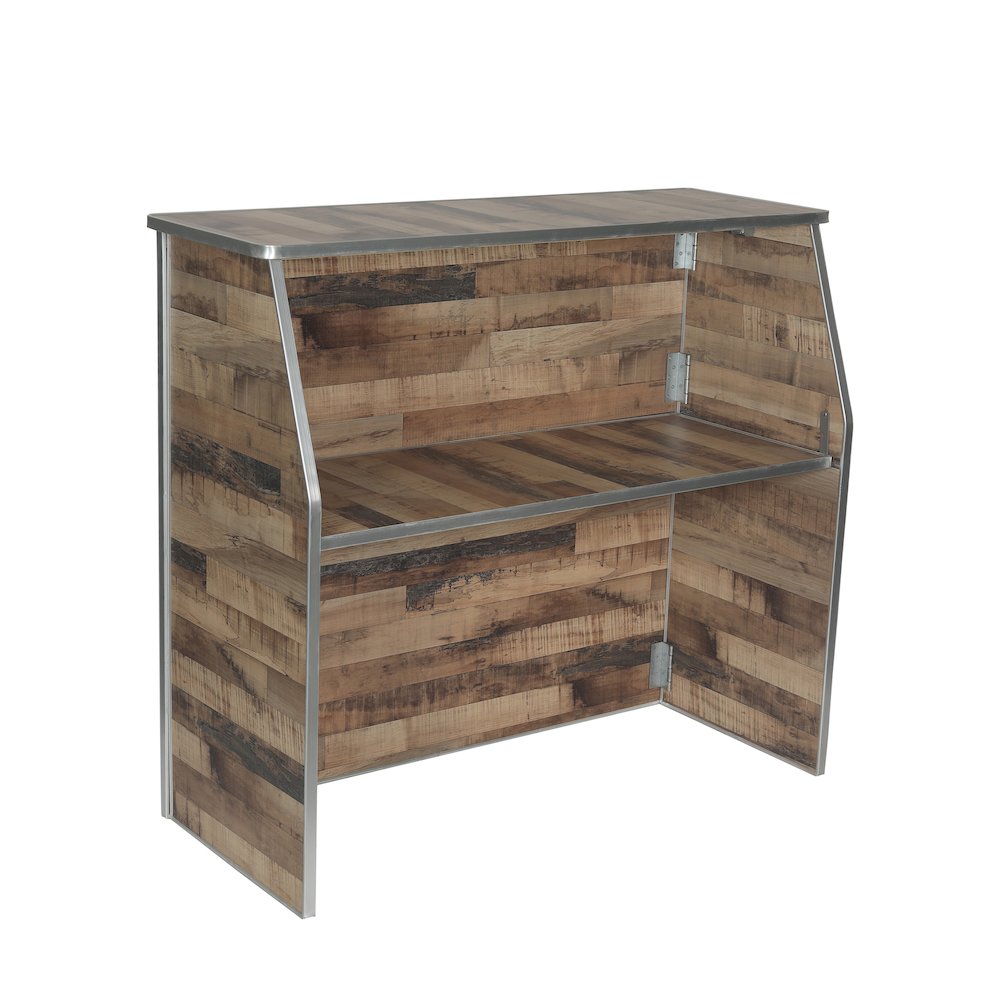Amara 4' Rustic Natural Wood Plank Laminate Foldable Bar - Portable Event Bar. Picture 8