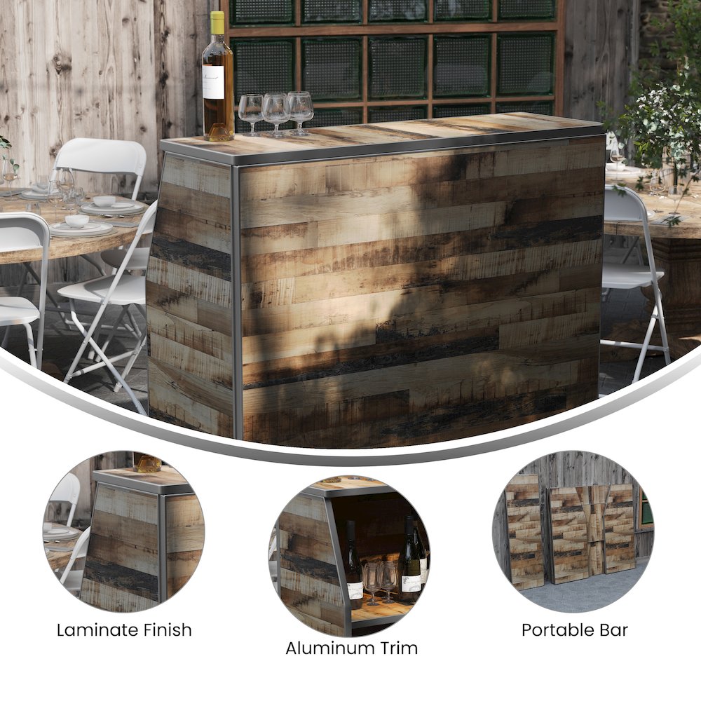 Amara 4' Rustic Natural Wood Plank Laminate Foldable Bar - Portable Event Bar. Picture 4