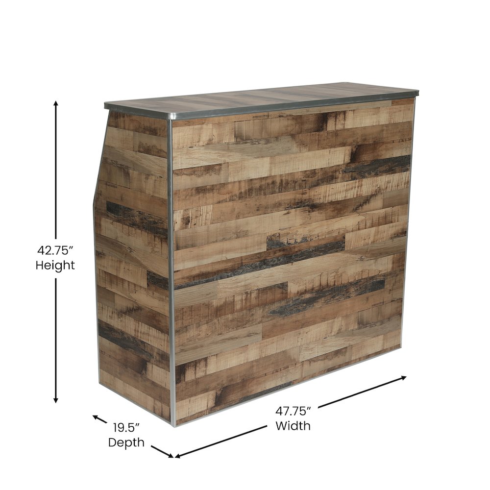 Amara 4' Rustic Natural Wood Plank Laminate Foldable Bar - Portable Event Bar. Picture 5