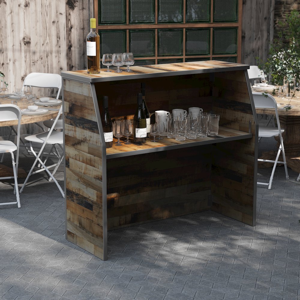 Amara 4' Rustic Natural Wood Plank Laminate Foldable Bar - Portable Event Bar. Picture 6