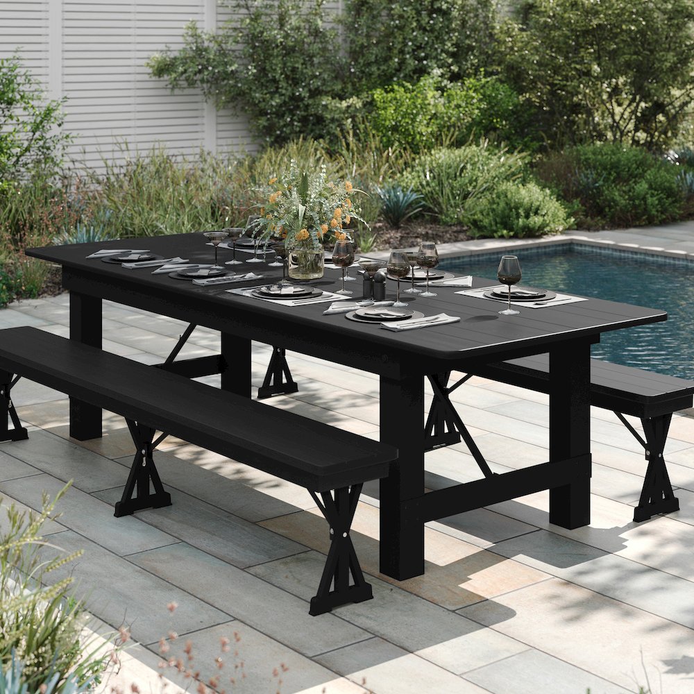 9'x 40" Rectangular Black Wash Farmhouse Folding Table,Antique Rustic Solid Pine. Picture 3