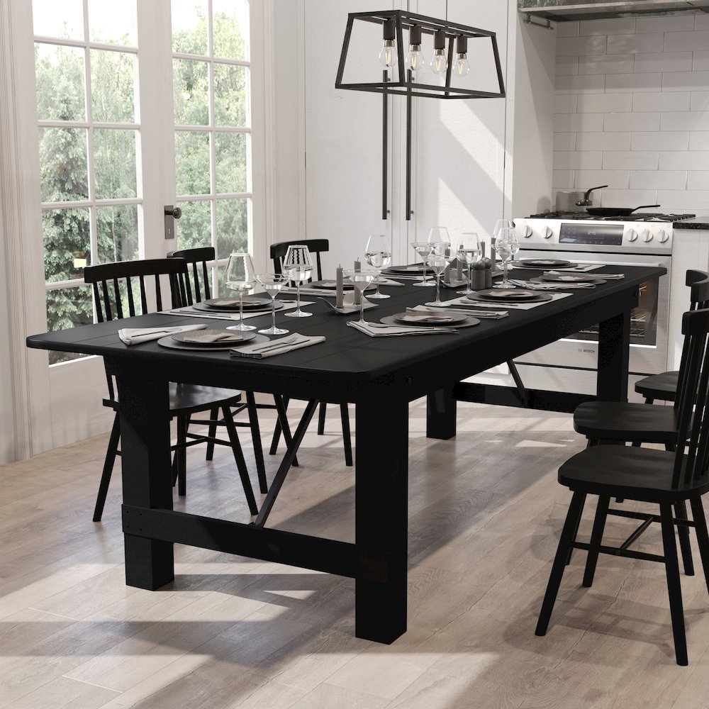 9'x 40" Rectangular Black Wash Farmhouse Folding Table,Antique Rustic Solid Pine. Picture 10