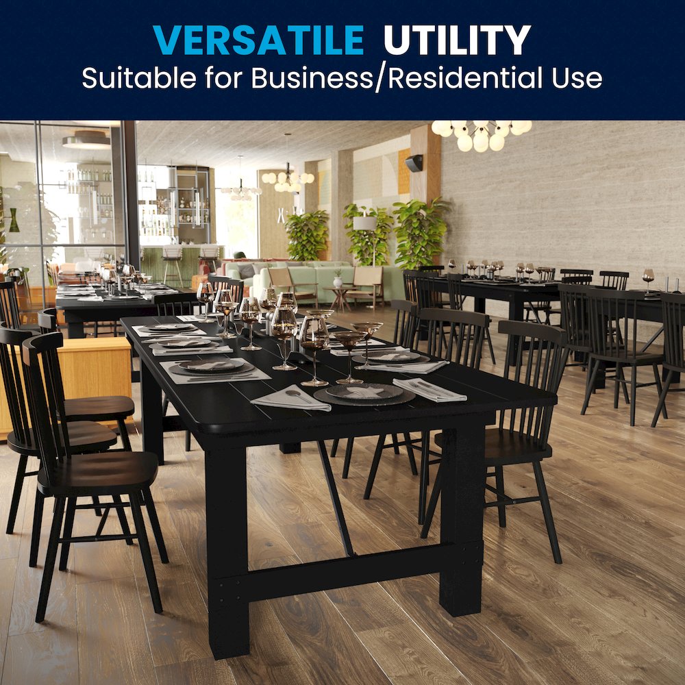 9'x 40" Rectangular Black Wash Farmhouse Folding Table,Antique Rustic Solid Pine. Picture 11