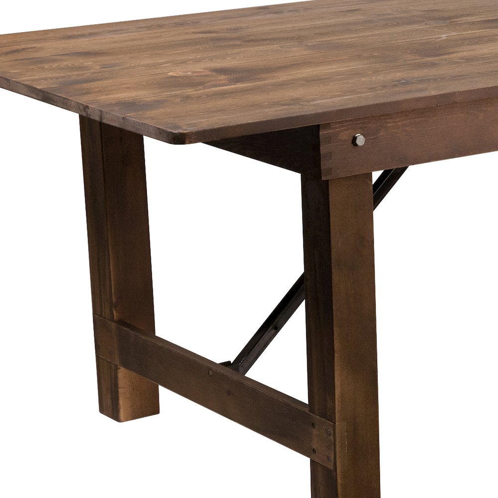 9' x 40" Rectangular Antique Rustic Solid Pine Folding Farm Table. Picture 13