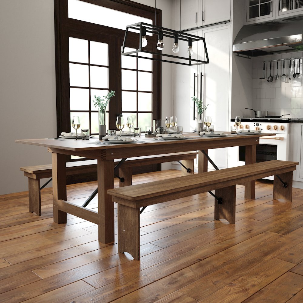9' x 40" Rectangular Antique Rustic Solid Pine Folding Farm Table. Picture 2
