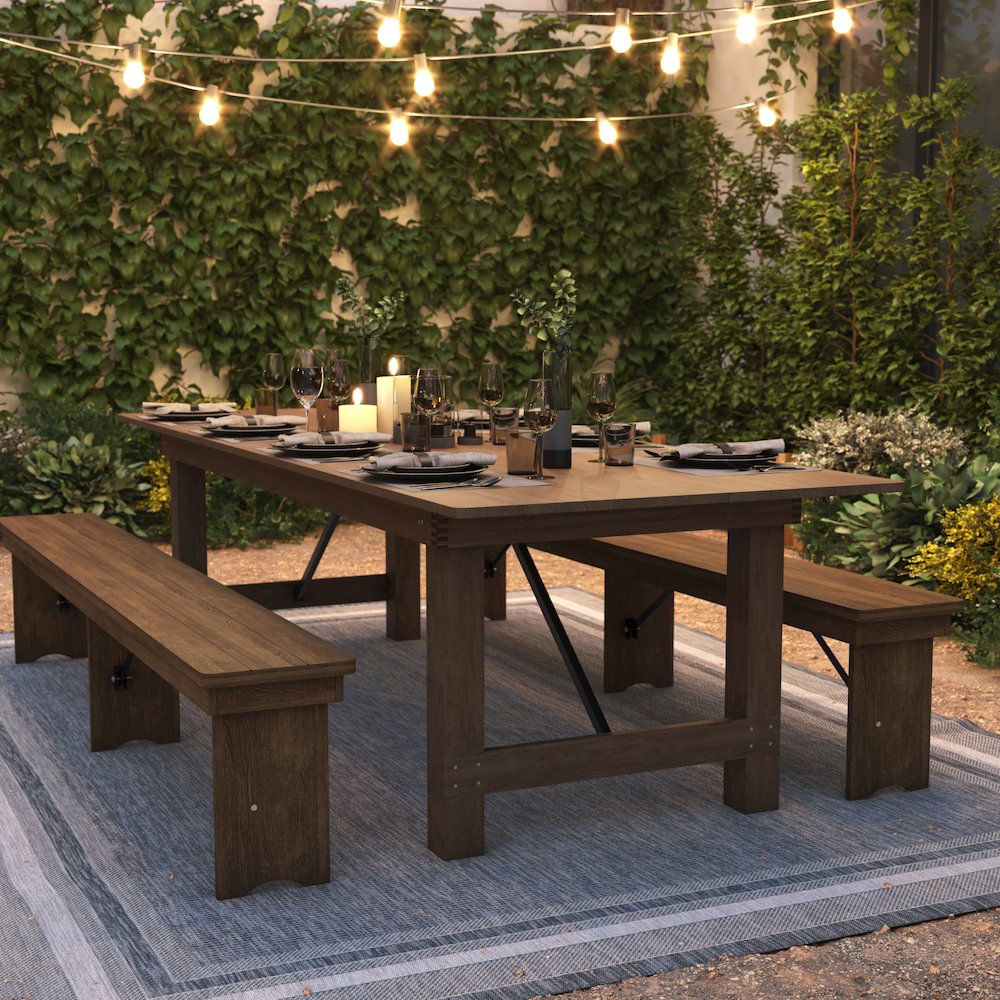 9' x 40" Rectangular Antique Rustic Solid Pine Folding Farm Table. Picture 8