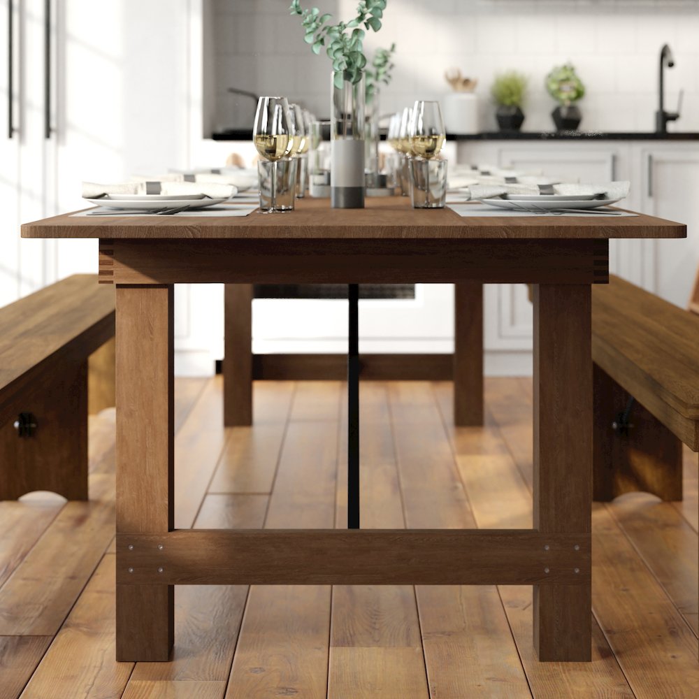 9' x 40" Rectangular Antique Rustic Solid Pine Folding Farm Table. Picture 9