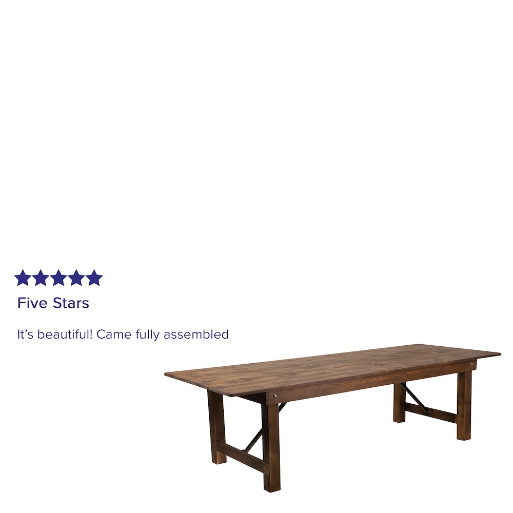 9' x 40" Rectangular Antique Rustic Solid Pine Folding Farm Table. Picture 4