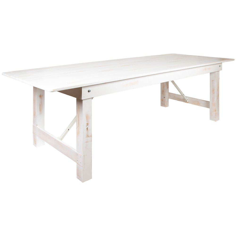 9' x 40" Rectangular Antique Rustic White Solid Pine Folding Farm Table. Picture 1
