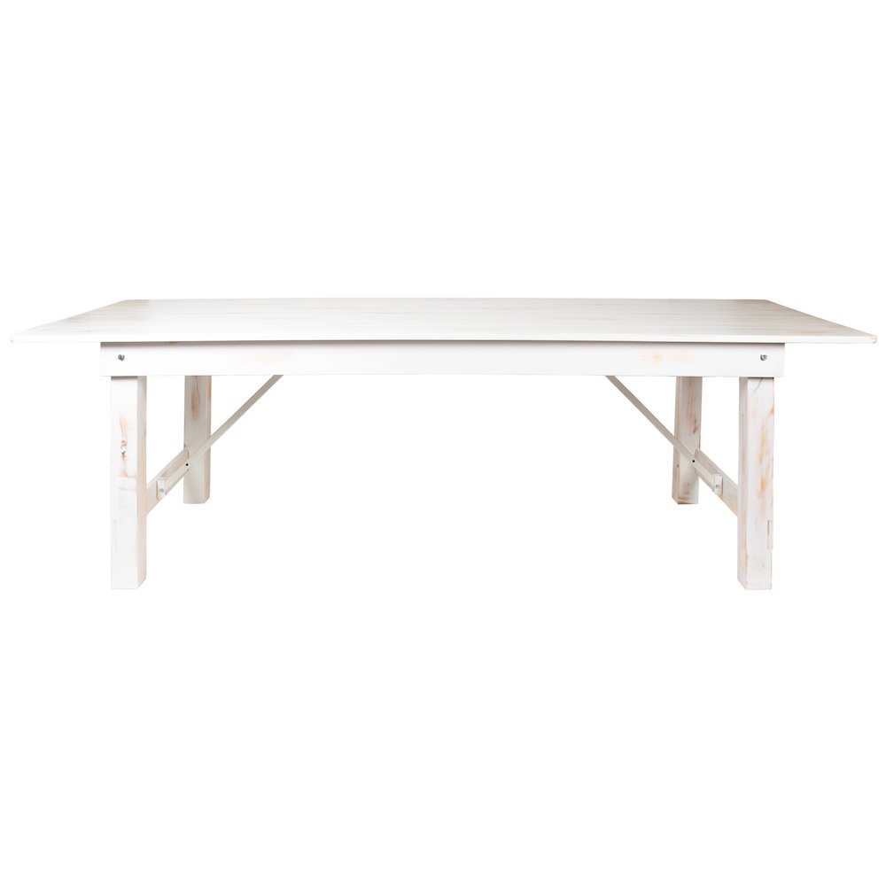 9' x 40" Rectangular Antique Rustic White Solid Pine Folding Farm Table. Picture 12