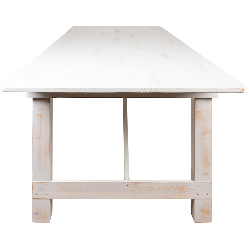 9' x 40" Rectangular Antique Rustic White Solid Pine Folding Farm Table. Picture 11