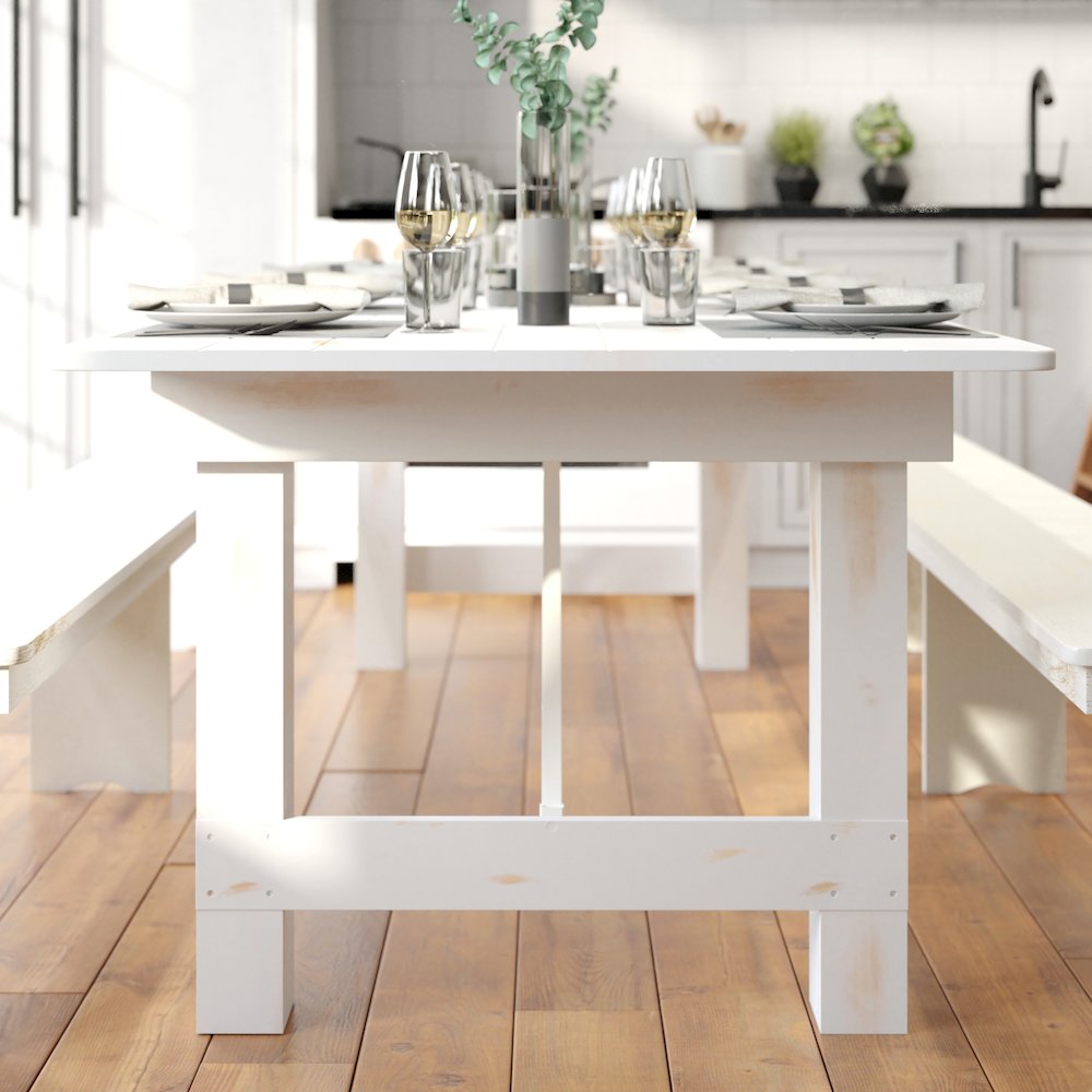 9' x 40" Rectangular Antique Rustic White Solid Pine Folding Farm Table. Picture 9