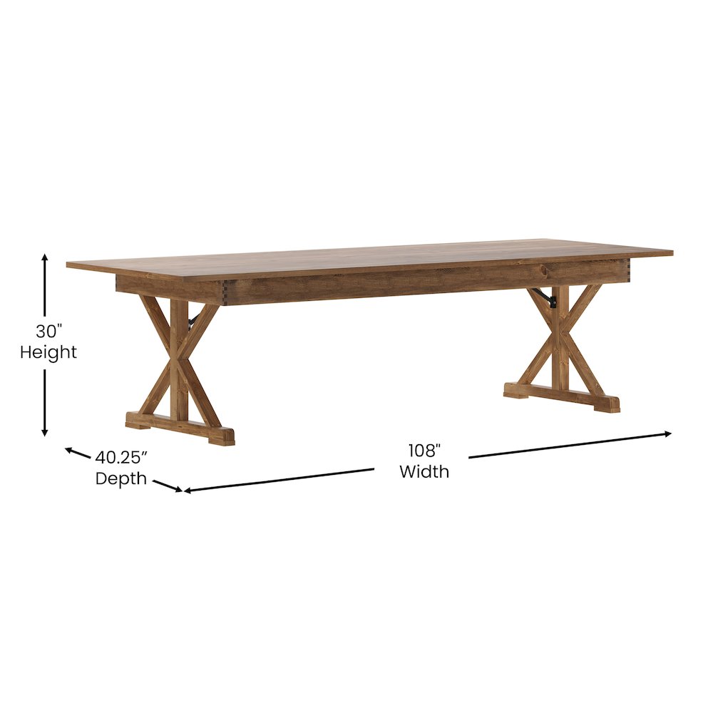 9' x 40" Farm Style Dining Table with X-Legs for Commercial and Residential Use. Picture 5