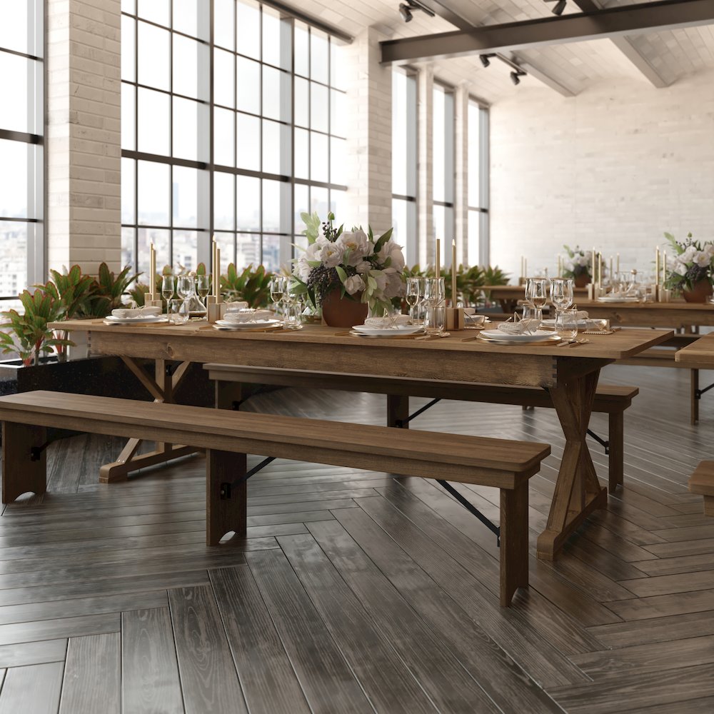 9' x 40" Farm Style Dining Table with X-Legs for Commercial and Residential Use. Picture 6