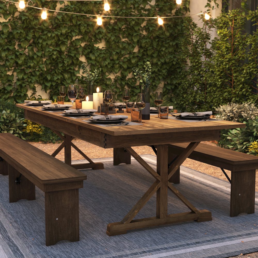 9' x 40" Farm Style Dining Table with X-Legs for Commercial and Residential Use. Picture 7