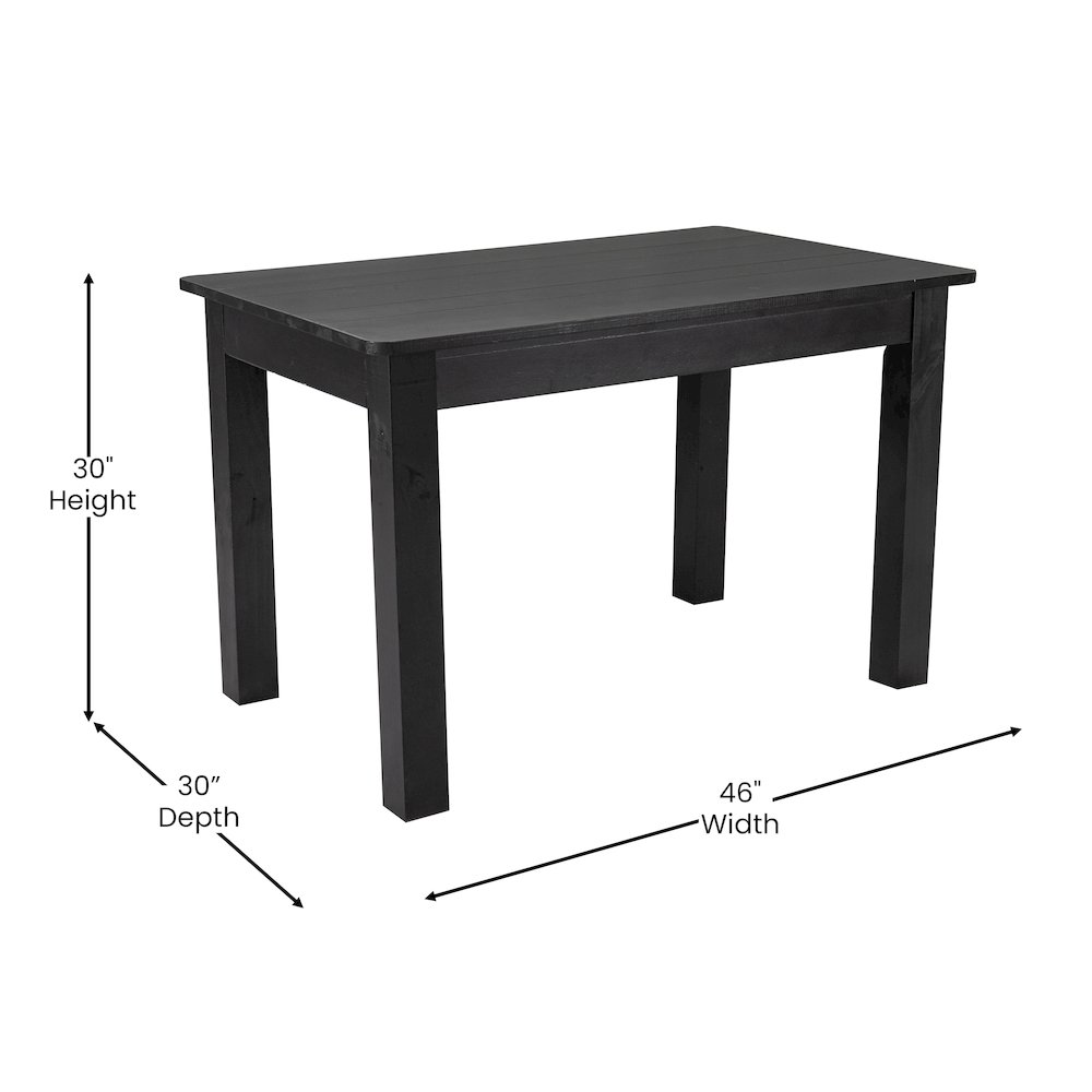 HERCULES 46" x 30" Rectangular Black Wash Solid Pine Farm Dining Table. Picture 6