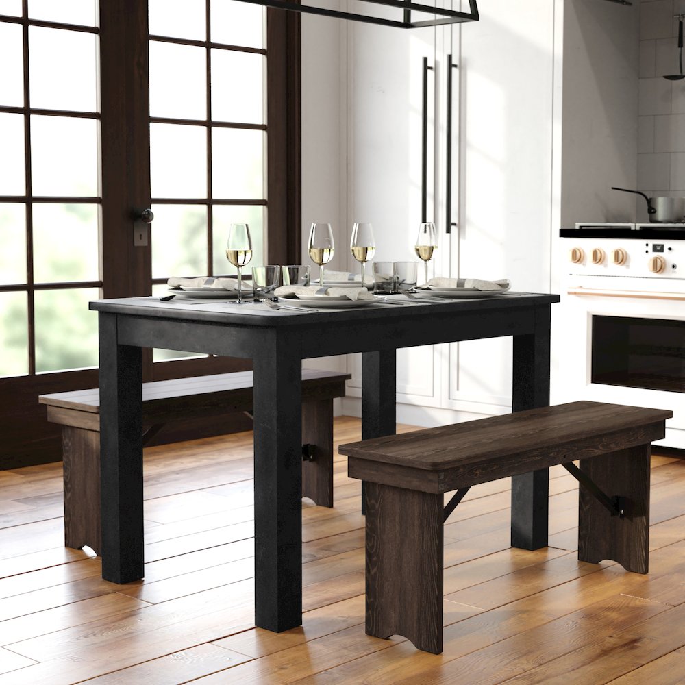 HERCULES 46" x 30" Rectangular Black Wash Solid Pine Farm Dining Table. Picture 2
