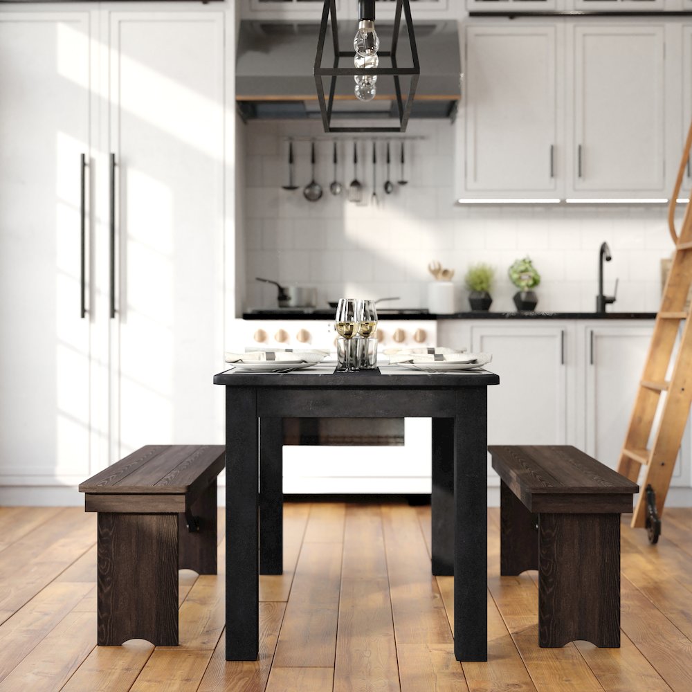 HERCULES 46" x 30" Rectangular Black Wash Solid Pine Farm Dining Table. Picture 7