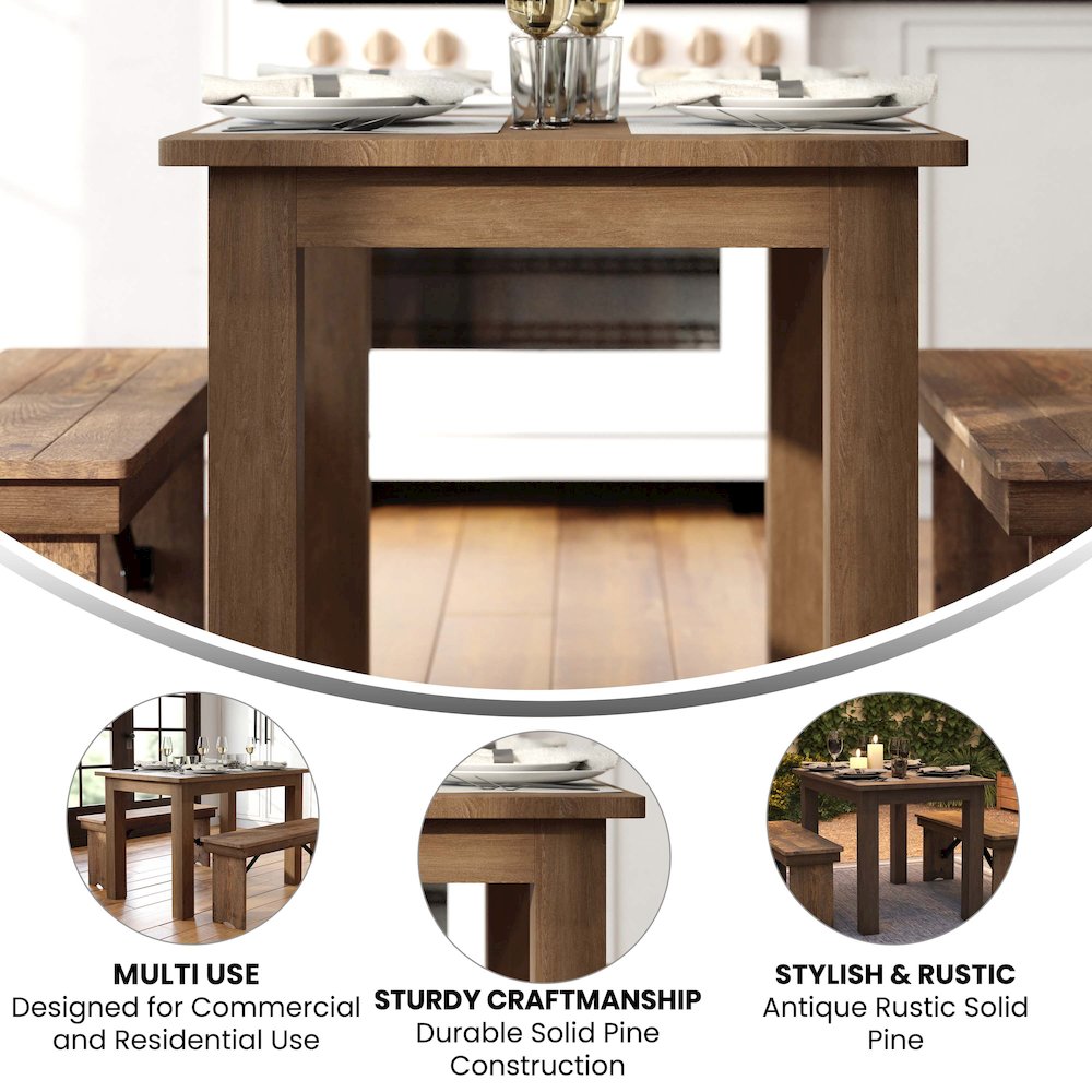46" x 30" Rectangular Antique Rustic Solid Pine Farm Dining Table. Picture 4