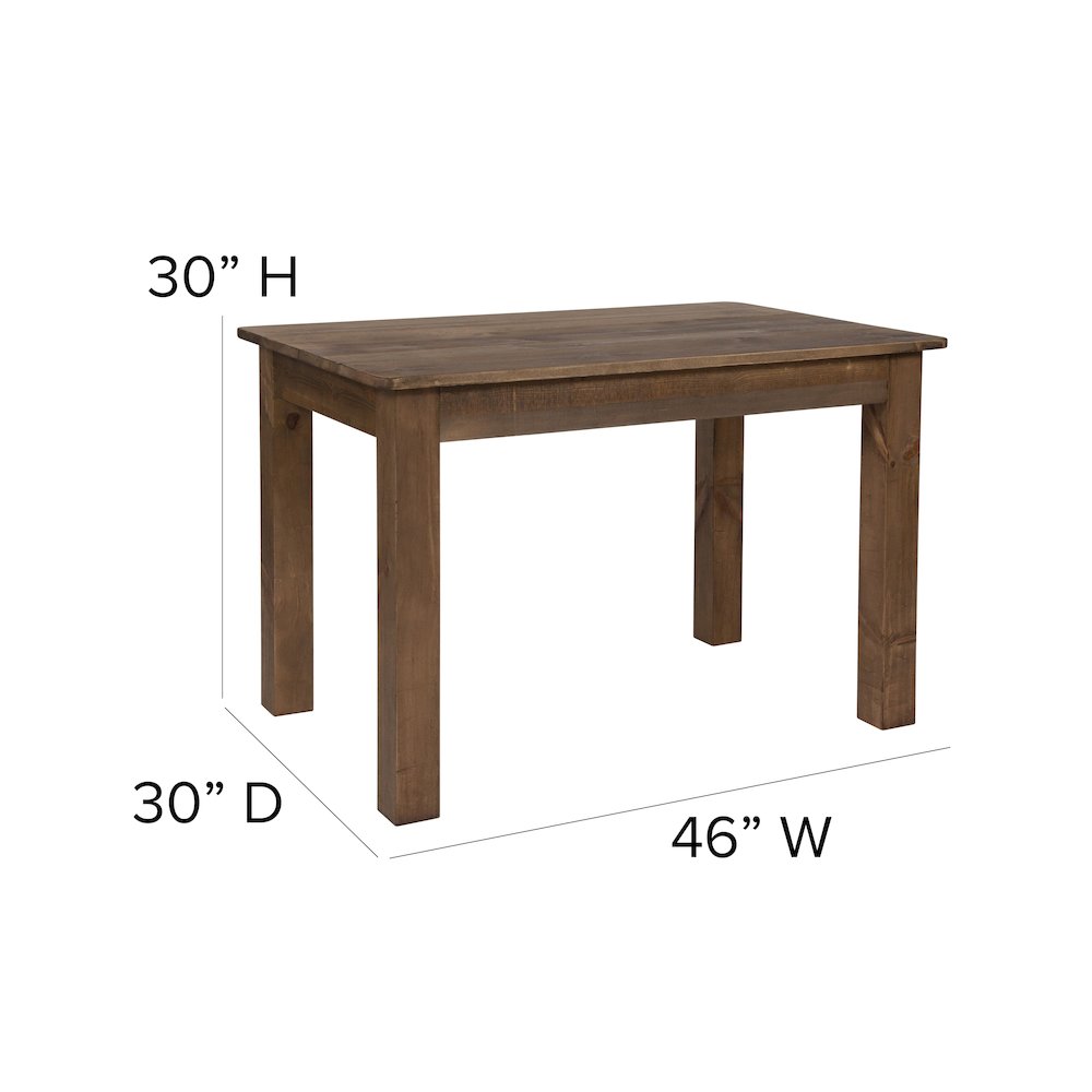 46" x 30" Rectangular Antique Rustic Solid Pine Farm Dining Table. Picture 6