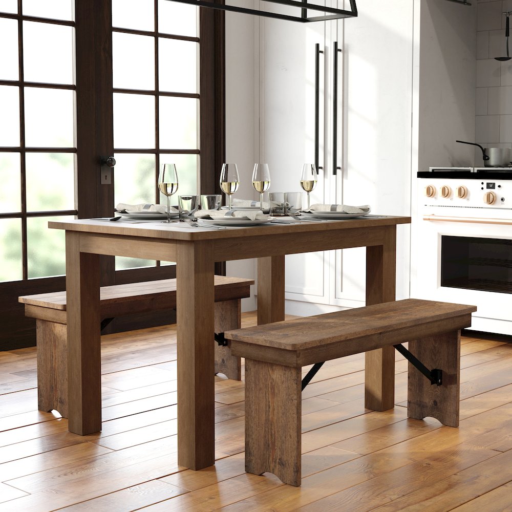 46" x 30" Rectangular Antique Rustic Solid Pine Farm Dining Table. Picture 2